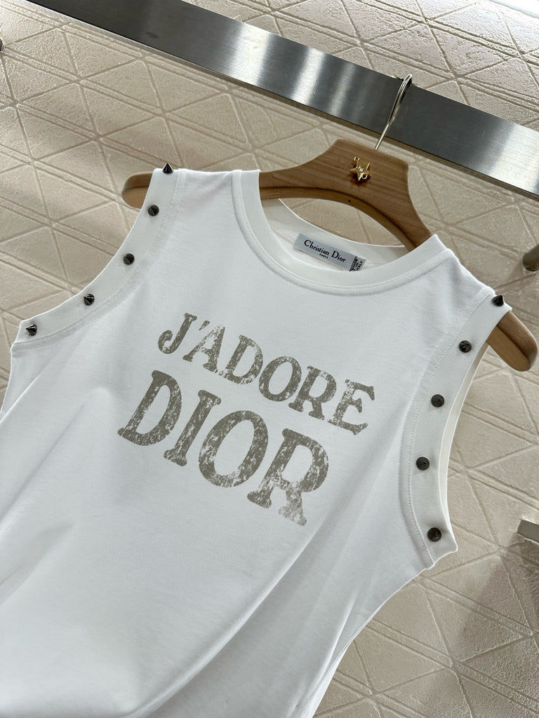 Distressed Slogan Sleeveless Tee – White