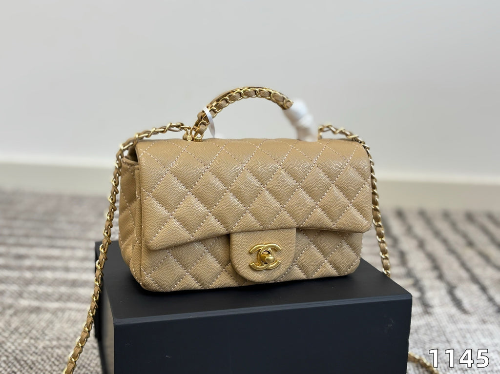 Pre-Order | Beige Top Handle Bag with Gold Chain