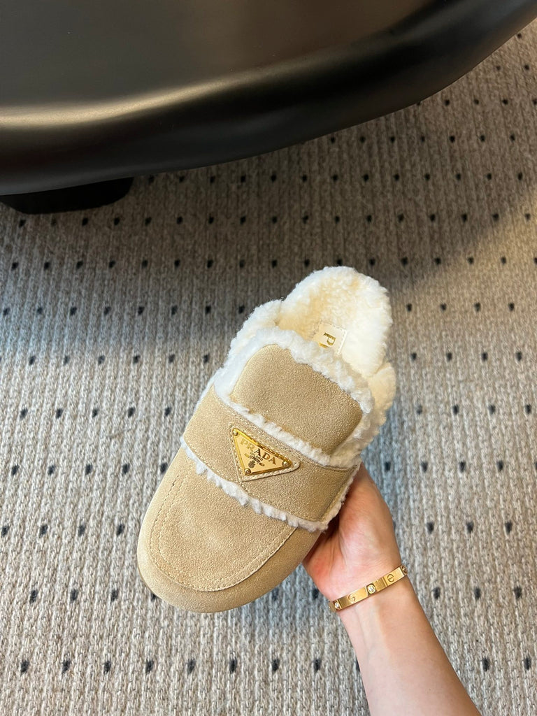 PRE ORDER Beige Suede Shearling Slippers
