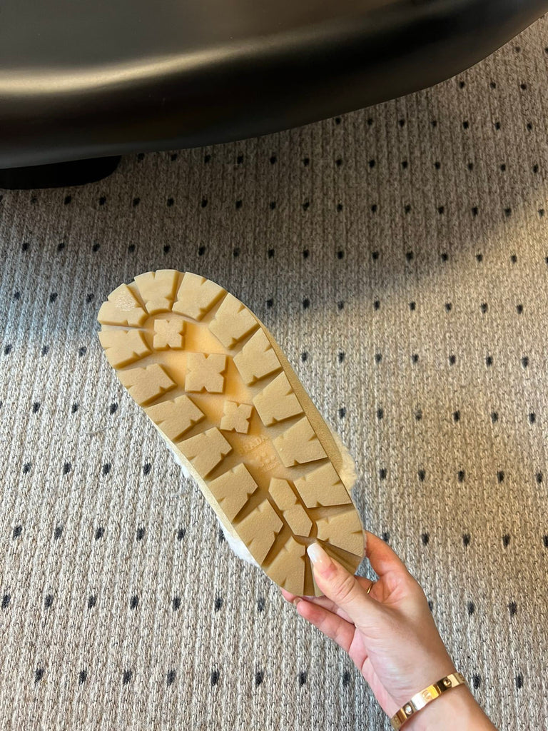 PRE ORDER Beige Suede Shearling Slippers