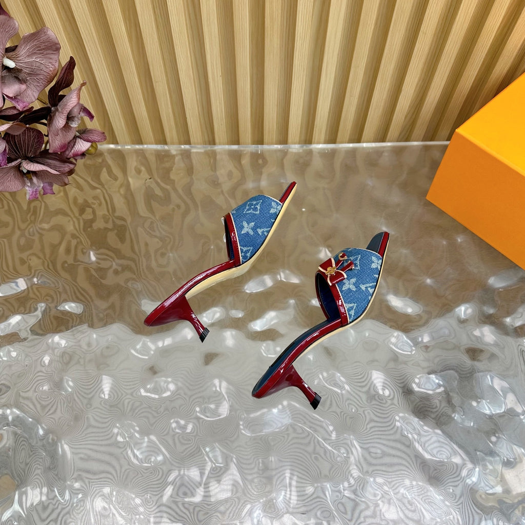 Denim Bow Kitten Heel Mules – Pre-Order