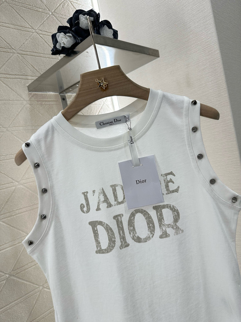 Distressed Slogan Sleeveless Tee – White