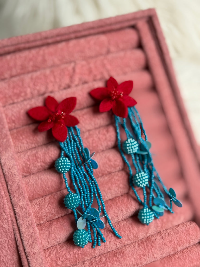 Blue and Red Statement Earrings
