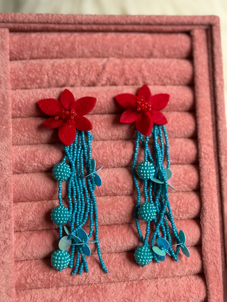 Blue and Red Statement Earrings