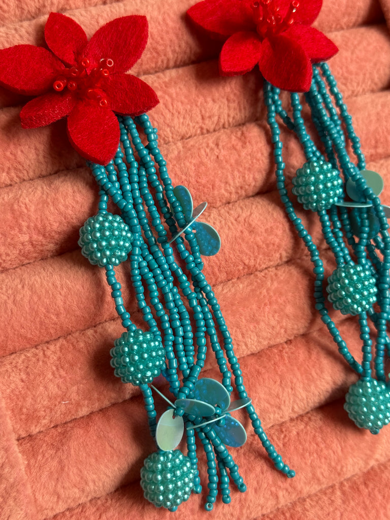 Blue and Red Statement Earrings
