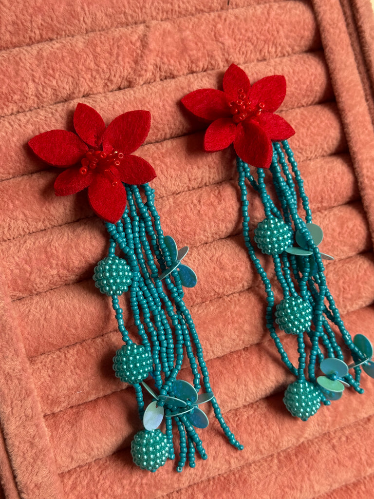 Blue and Red Statement Earrings