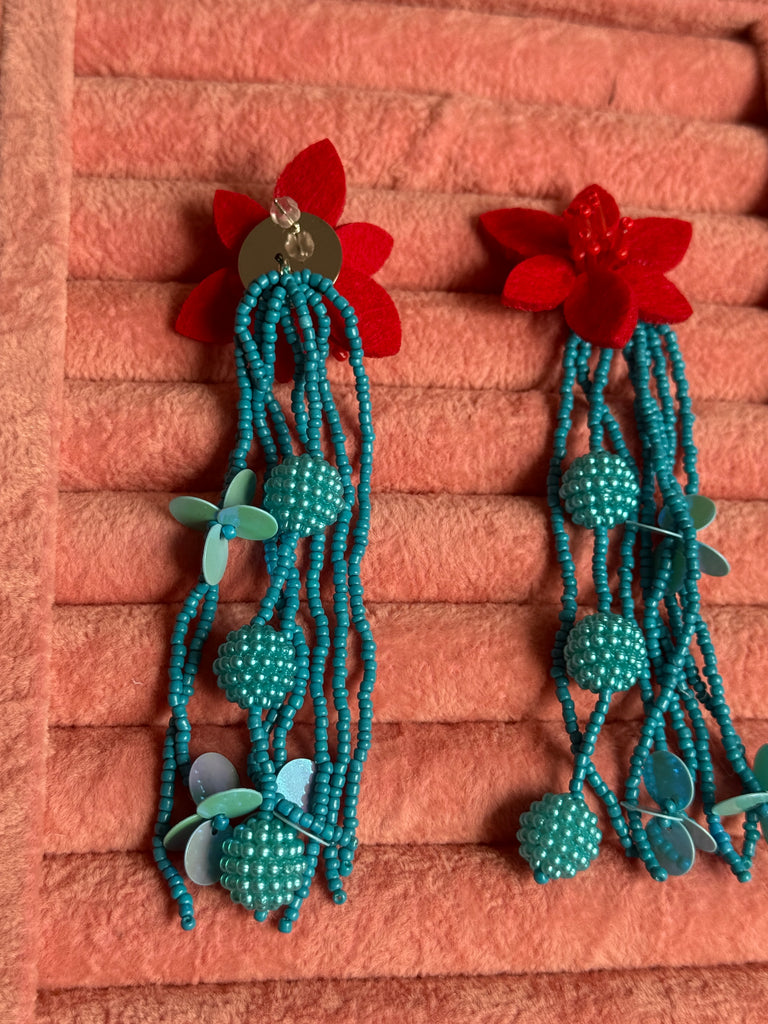 Blue and Red Statement Earrings