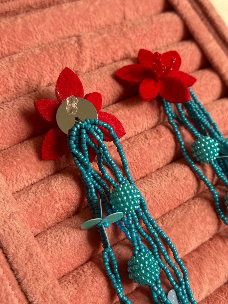 Blue and Red Statement Earrings