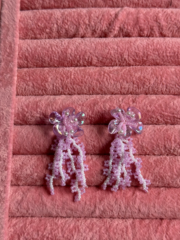 Pastel Pink Beaded Earrings