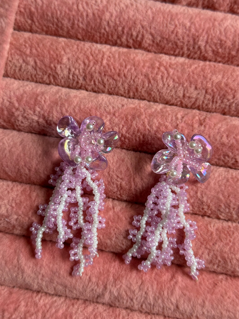 Pastel Pink Beaded Earrings
