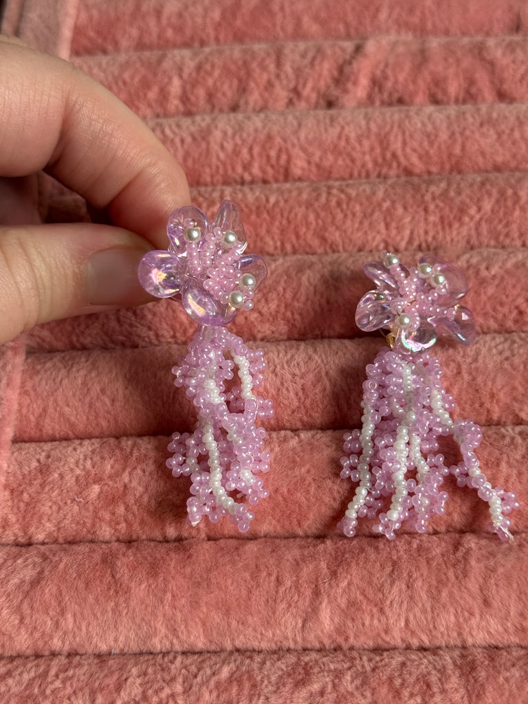 Pastel Pink Beaded Earrings