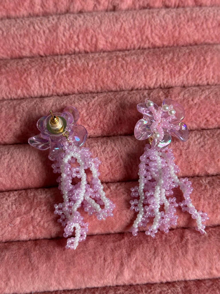 Pastel Pink Beaded Earrings