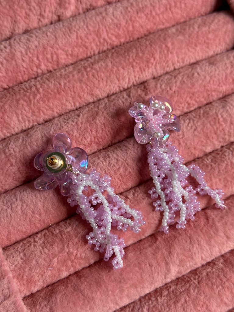 Pastel Pink Beaded Earrings
