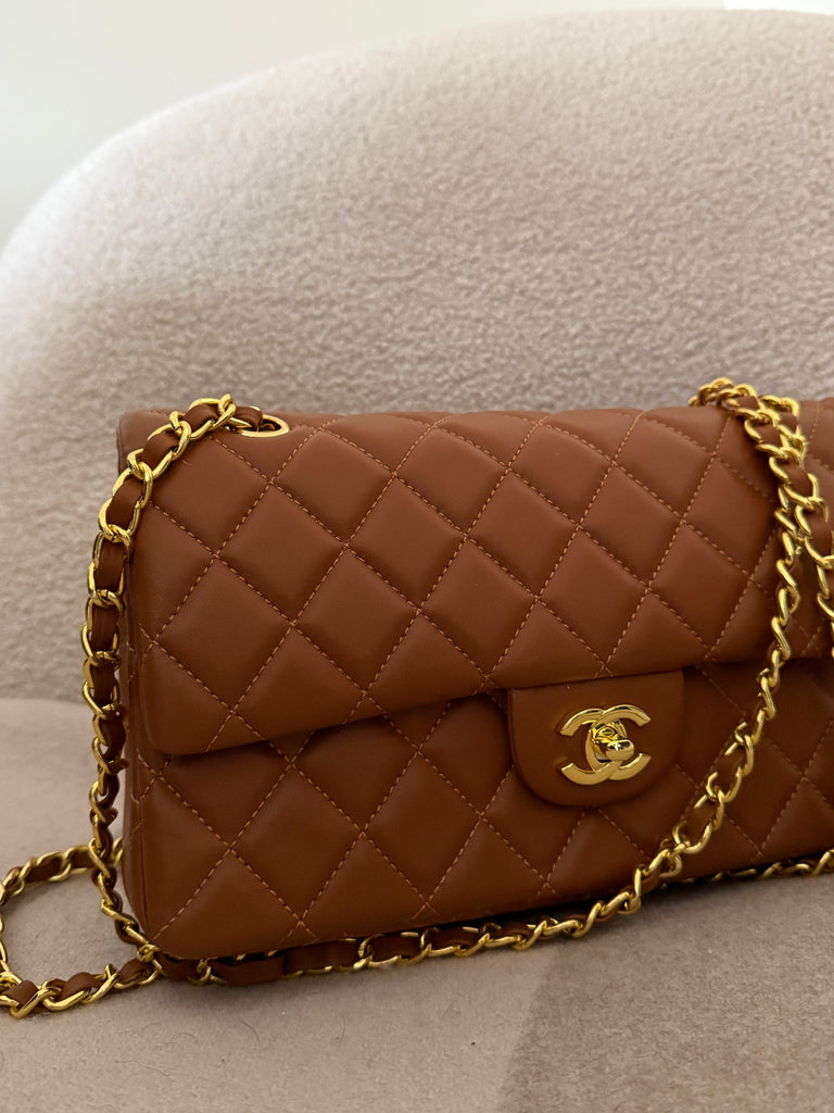 Brown Flap Bag with Gold Hardware