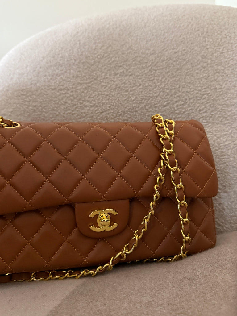 Brown Flap Bag with Gold Hardware