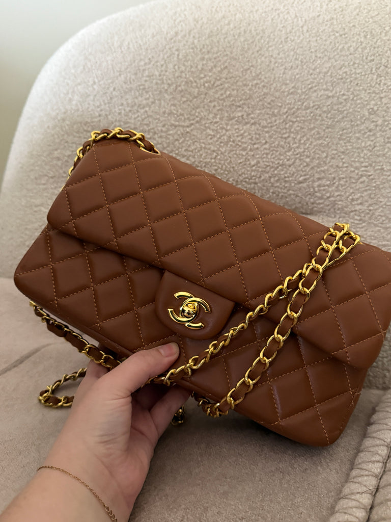Brown Flap Bag with Gold Hardware