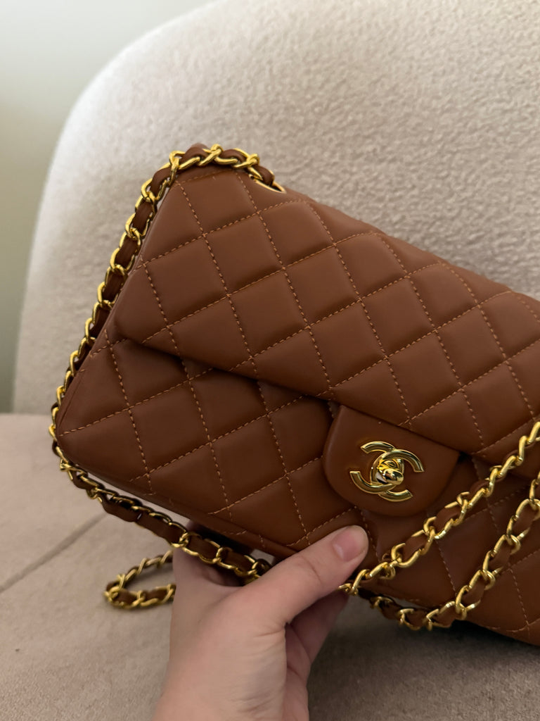 Brown Flap Bag with Gold Hardware