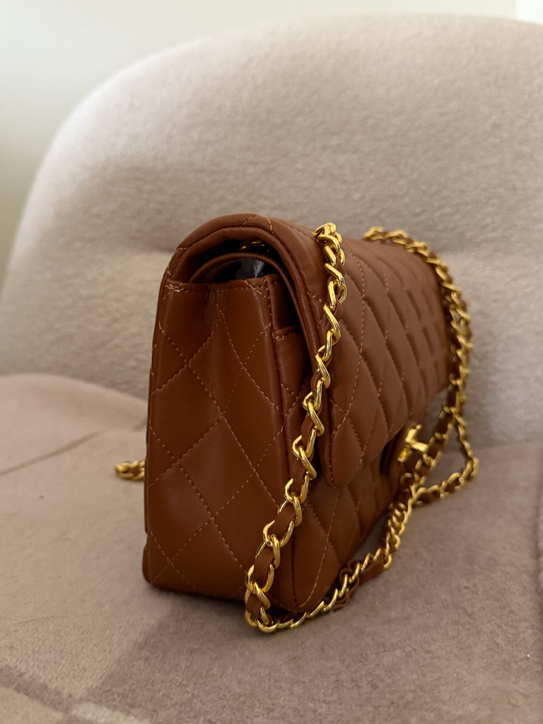 Brown Flap Bag with Gold Hardware