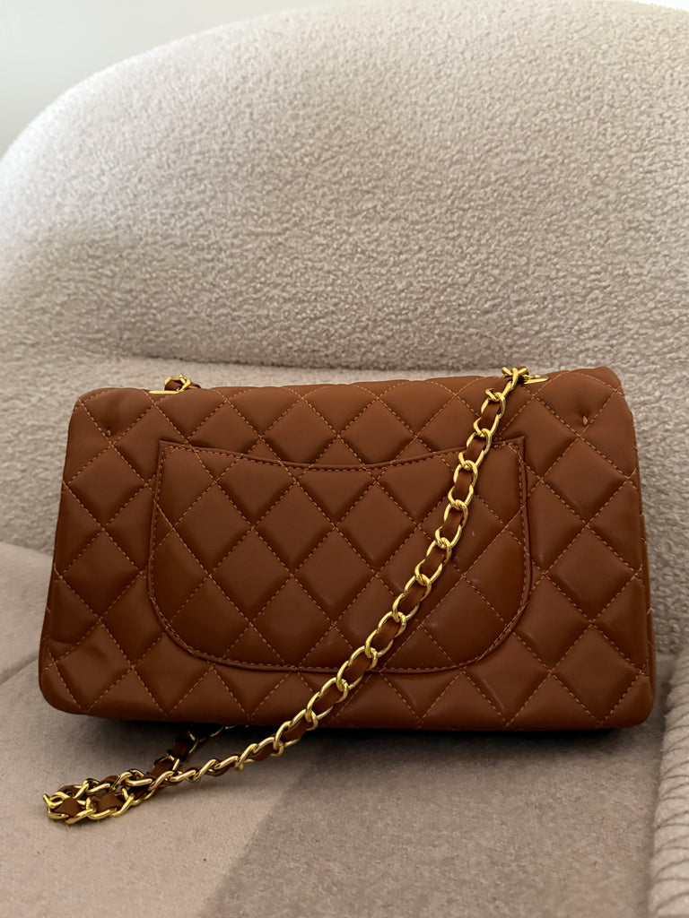 Brown Flap Bag with Gold Hardware