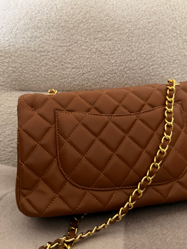 Brown Flap Bag with Gold Hardware