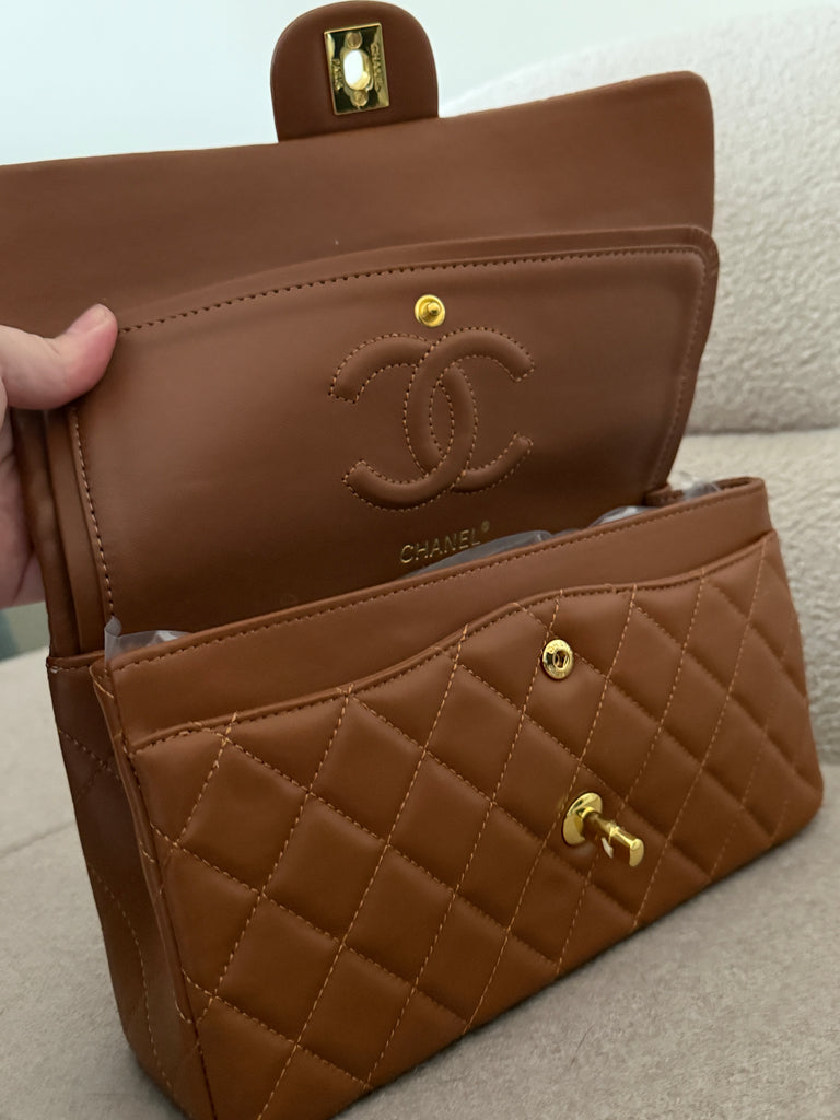 Brown Flap Bag with Gold Hardware