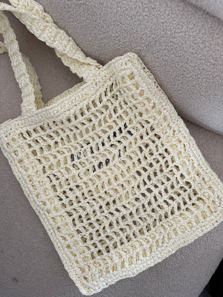 Open Weave Crochet Shopper – Cream