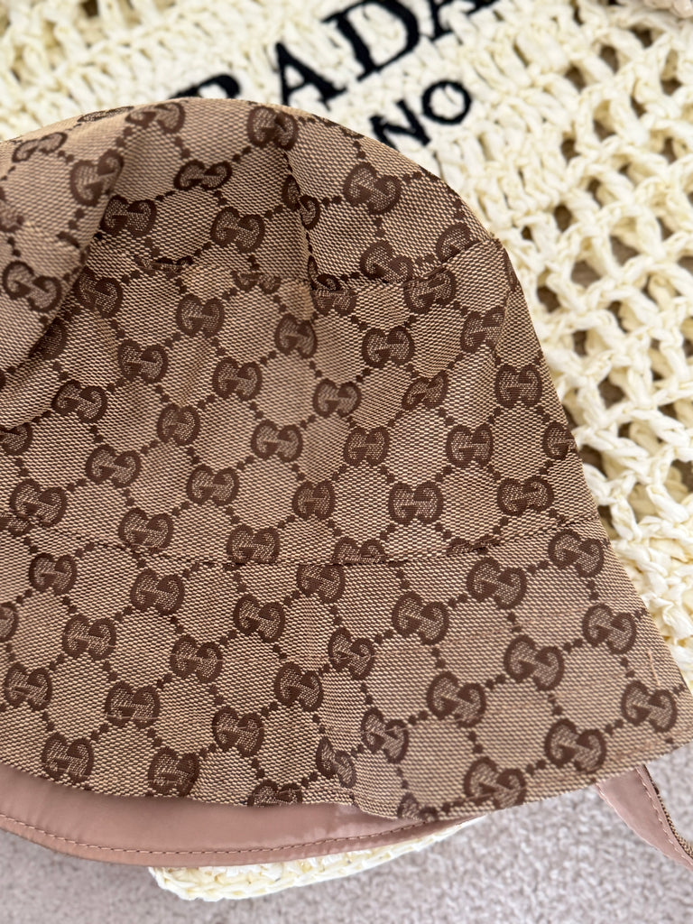 Monogram Tie-Back Bonnet Hat – Cocoa Brown