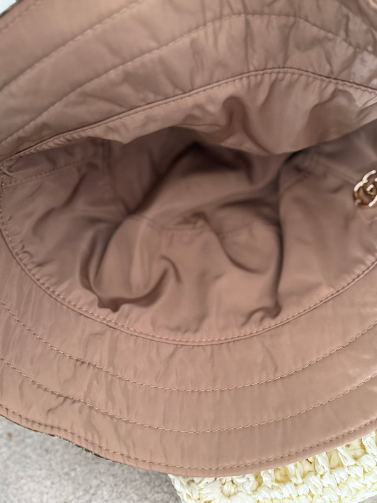 Monogram Tie-Back Bonnet Hat – Cocoa Brown