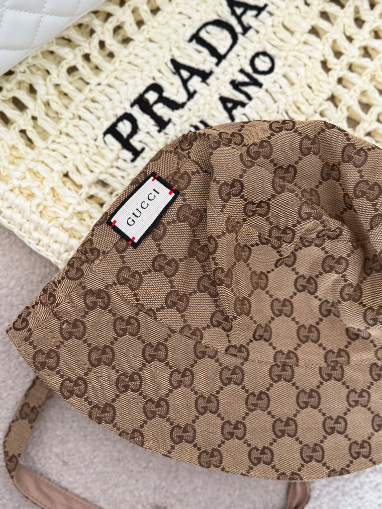 Monogram Tie-Back Bonnet Hat – Cocoa Brown