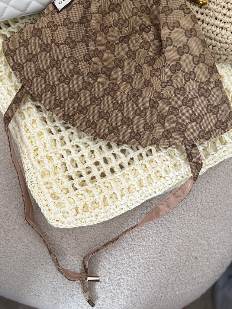 Monogram Tie-Back Bonnet Hat – Cocoa Brown