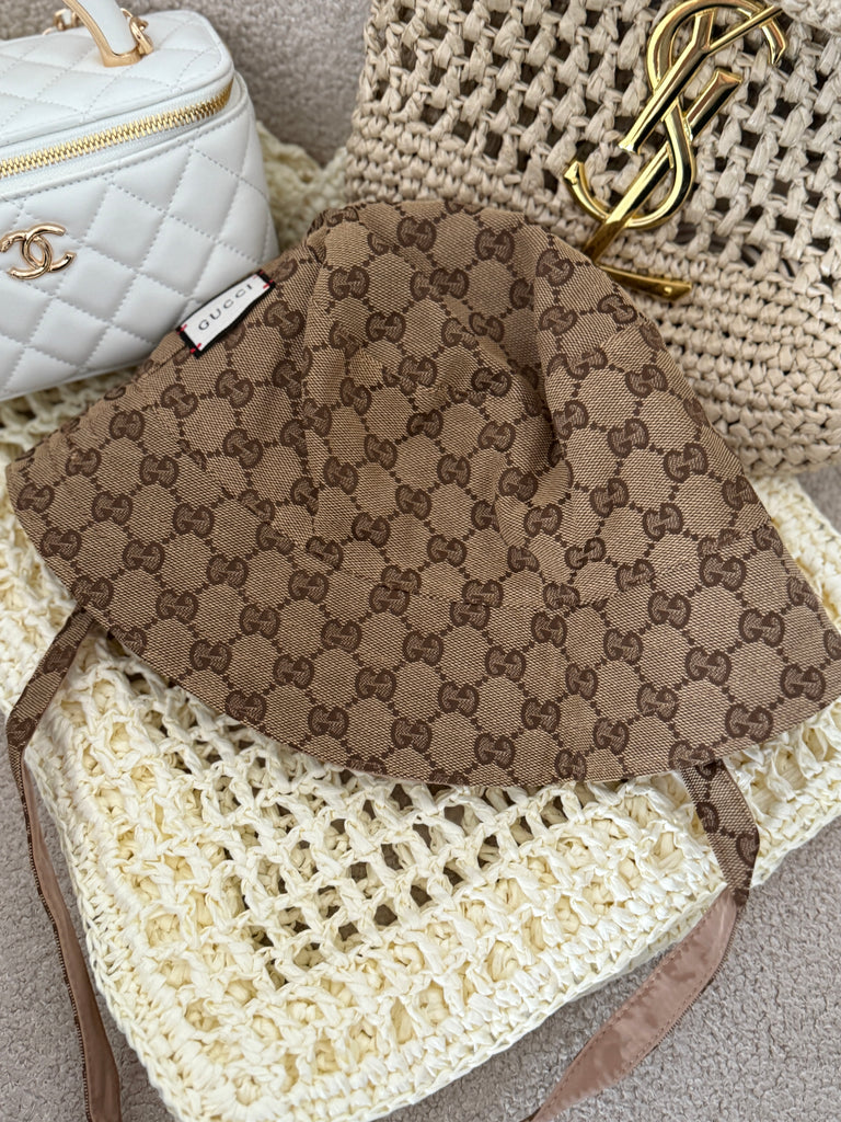 Monogram Tie-Back Bonnet Hat – Cocoa Brown