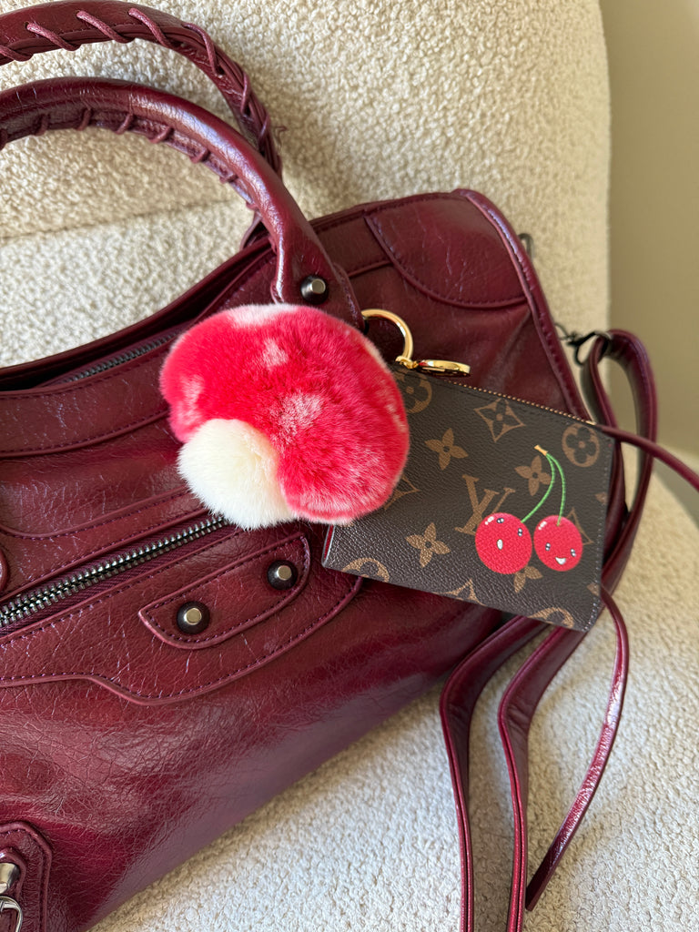 Fluffy Mushroom Key Charm in Red