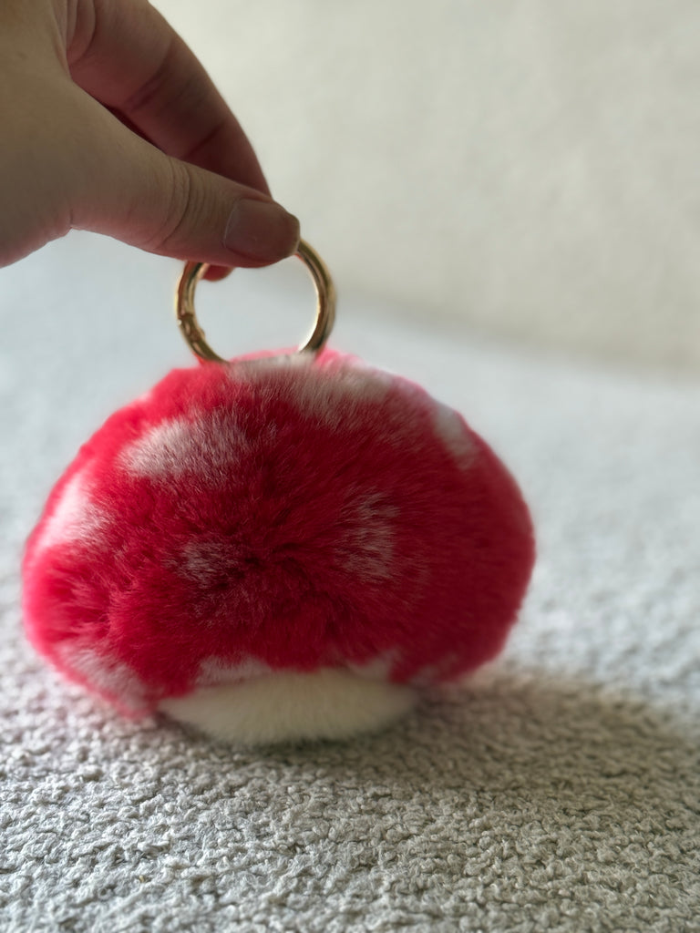 Fluffy Mushroom Key Charm in Red