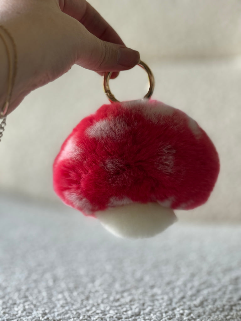 Fluffy Mushroom Key Charm in Red