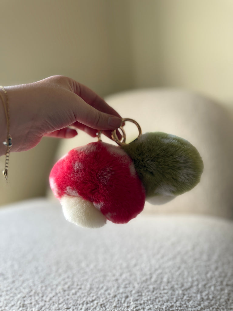 Fluffy Mushroom Key Charm in Red