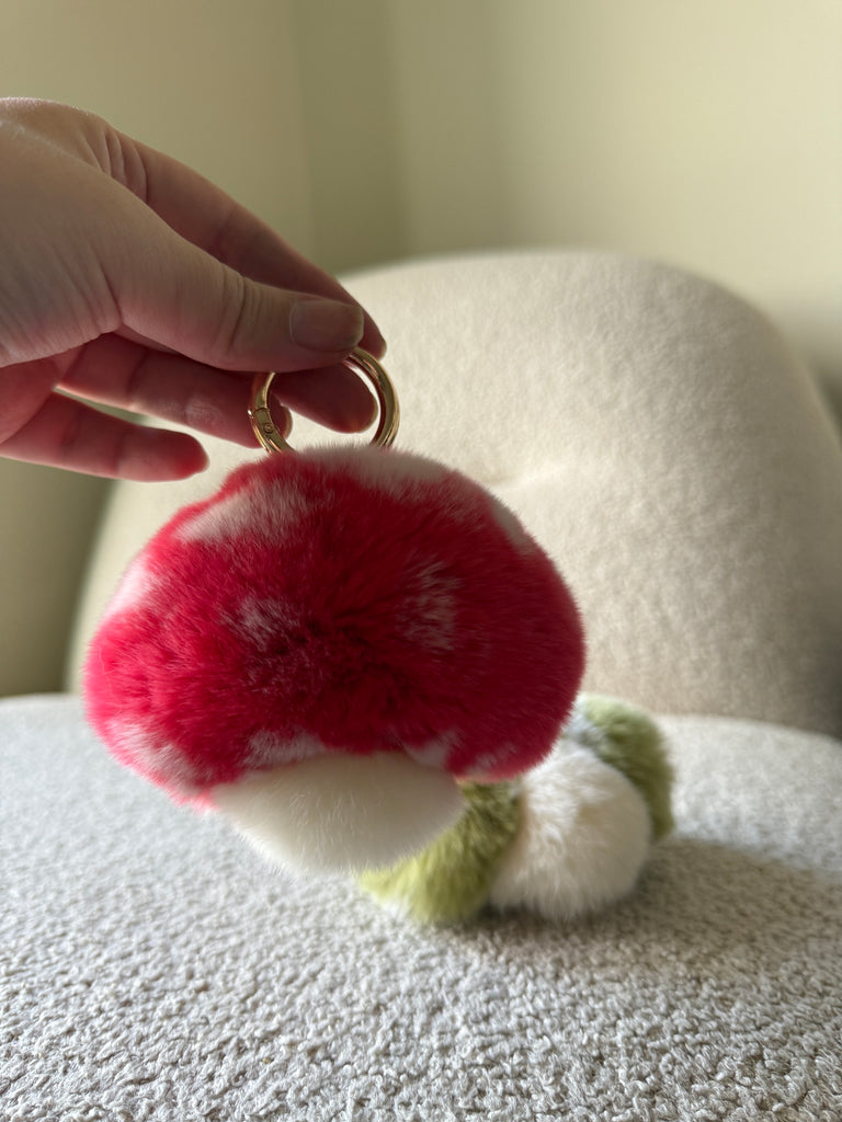 Fluffy Mushroom Key Charm in Red