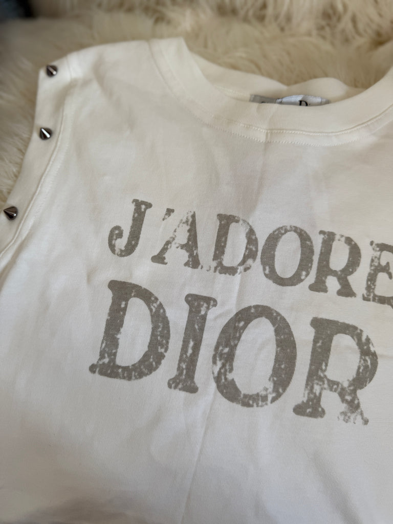 Distressed Slogan Sleeveless Tee – White
