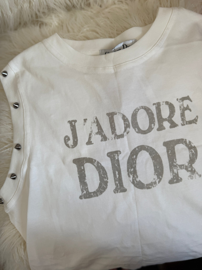 Distressed Slogan Sleeveless Tee – White