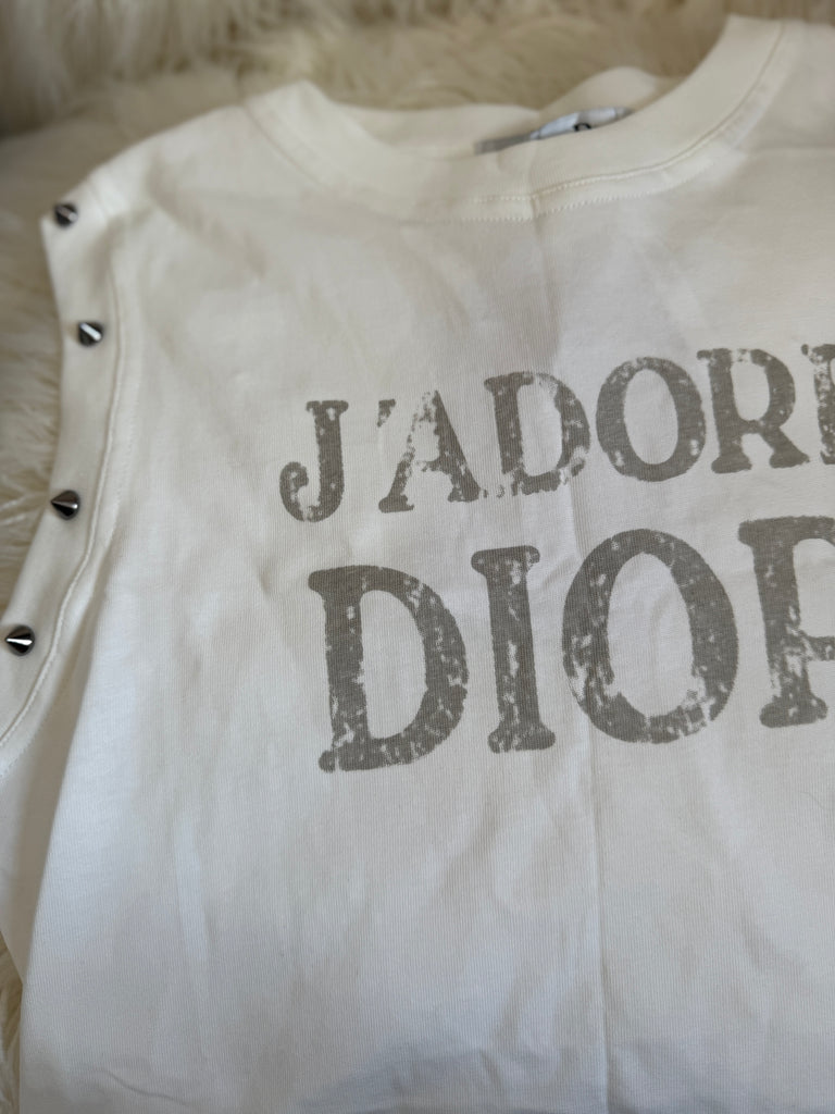 Distressed Slogan Sleeveless Tee – White