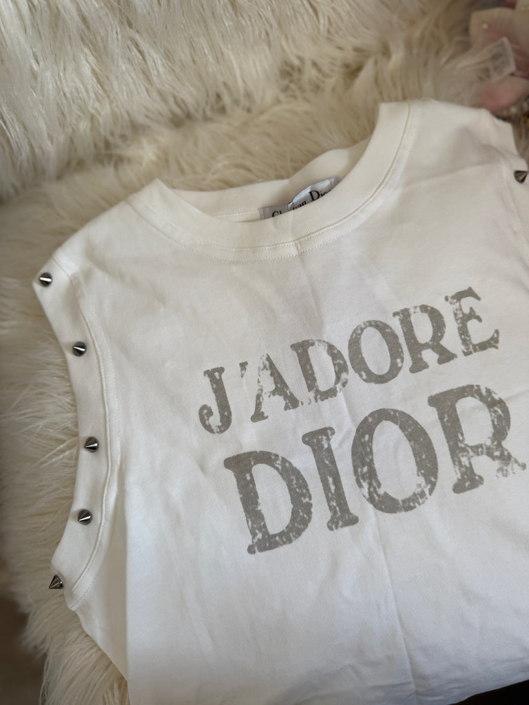 Distressed Slogan Sleeveless Tee – White