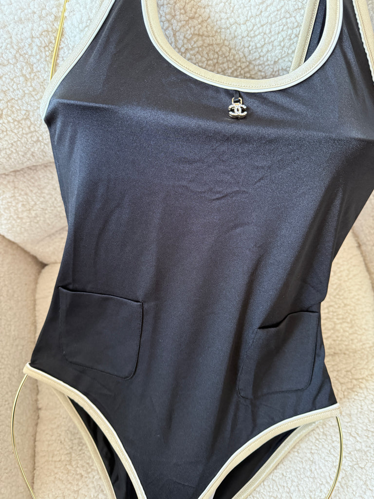 Black Contrast Trim Swimsuit