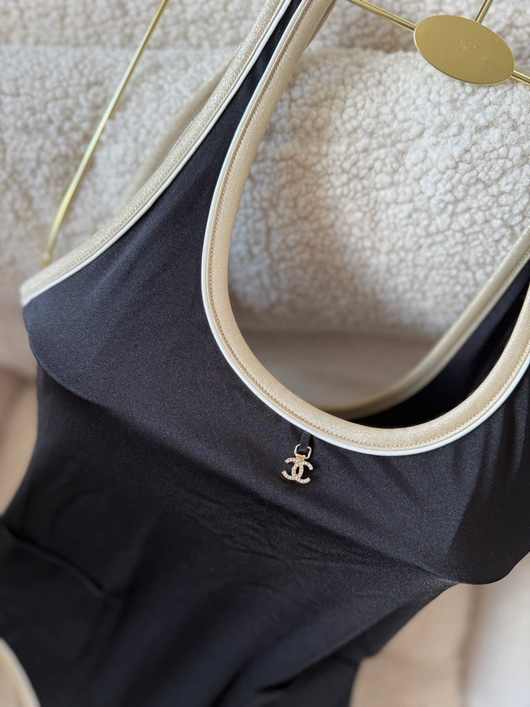 Black Contrast Trim Swimsuit