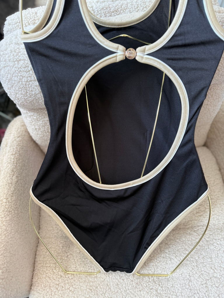 Black Contrast Trim Swimsuit