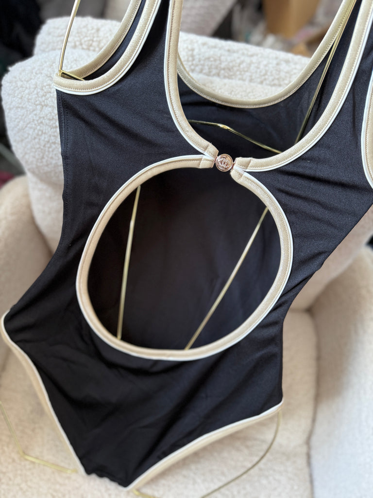 Black Contrast Trim Swimsuit