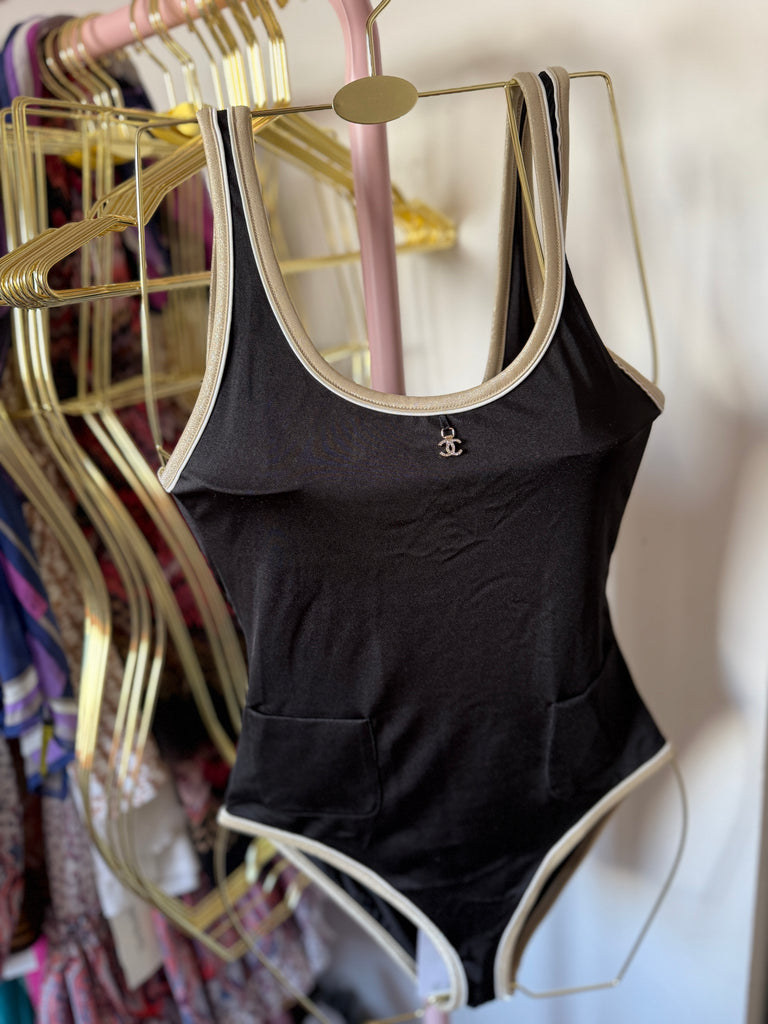 Black Contrast Trim Swimsuit