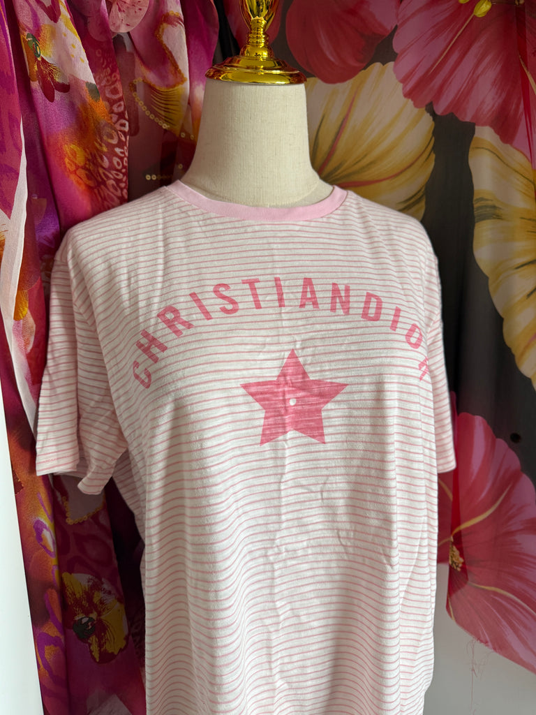 Pink Striped Relaxed-Fit Star Tee – Soft Cotton Feel