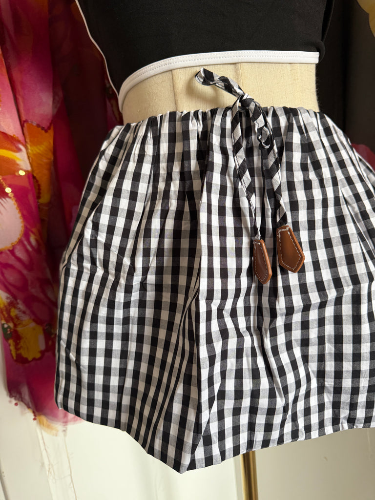 Gingham Drawstring Mini Skirt – Monochrome Check