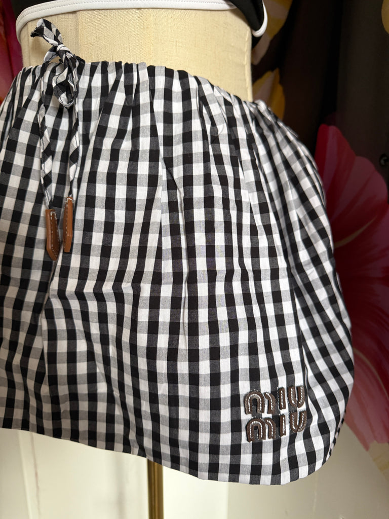 Gingham Drawstring Mini Skirt – Monochrome Check