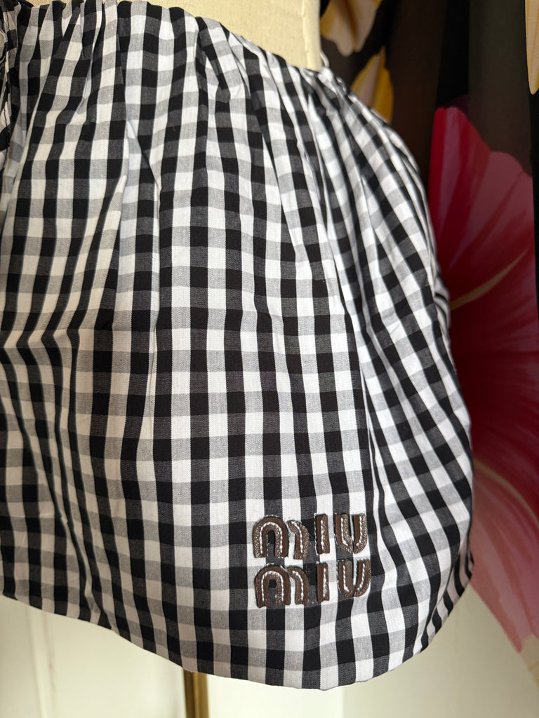 Gingham Drawstring Mini Skirt – Monochrome Check