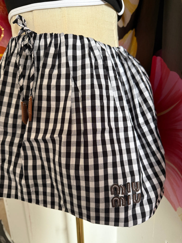 Gingham Drawstring Mini Skirt – Monochrome Check